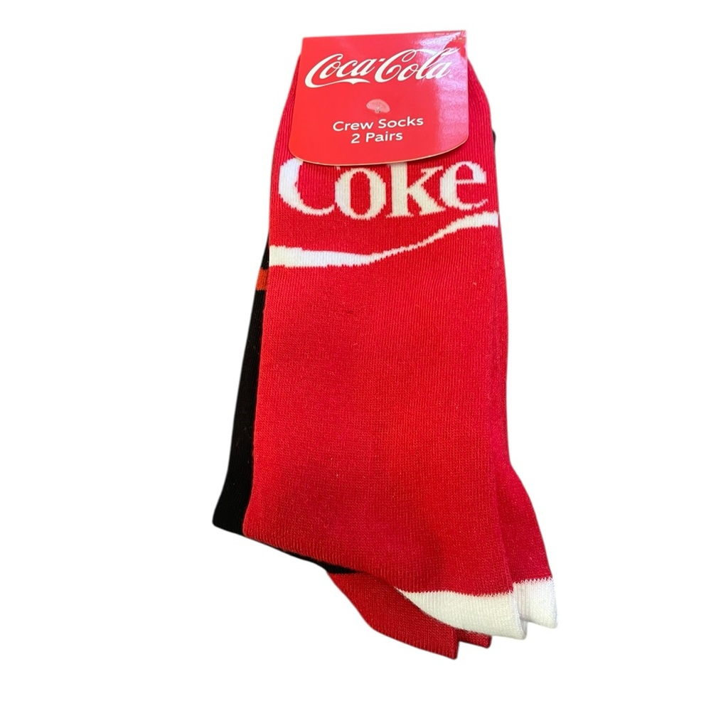 Coca Cola Red and White Casual Crew  socks 2 pair men’s shoe size 8-12